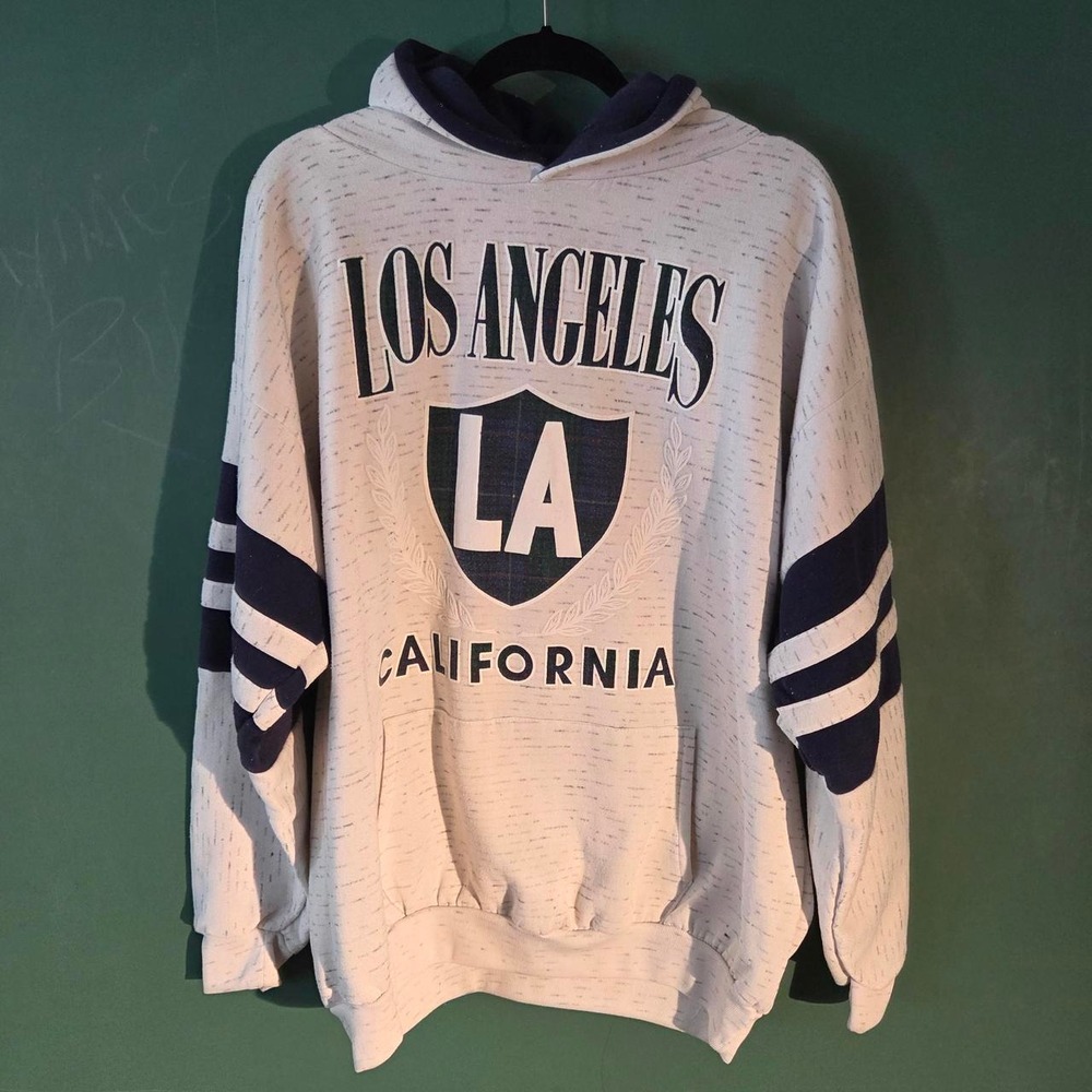 Vintage 80s Los Angeles California Magic Hoodie Grey Blue XL Made in USA